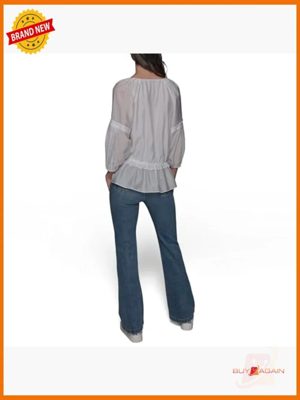 Long Sleeve V-Neck Ruffle Hem Blouse, Classic Fit, Hand Wash Only